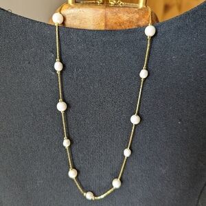 Trifari TM necklace gold tone chain faux pearl round freshwater …